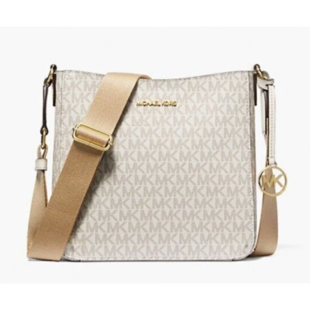 New Michael Kors Jet Set Travel Small Logo Messenger Bag Light Cream Multi Purse